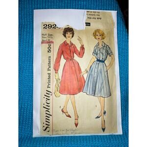 Simplicity 2926 Pattern Shirt dress short long sleeve size 14.5